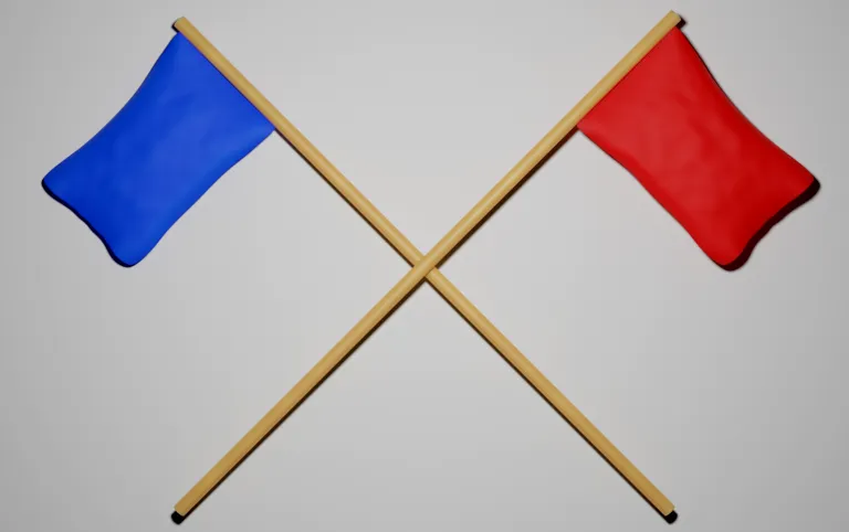 Two crossed flags, blue (left) with red (right) on top.